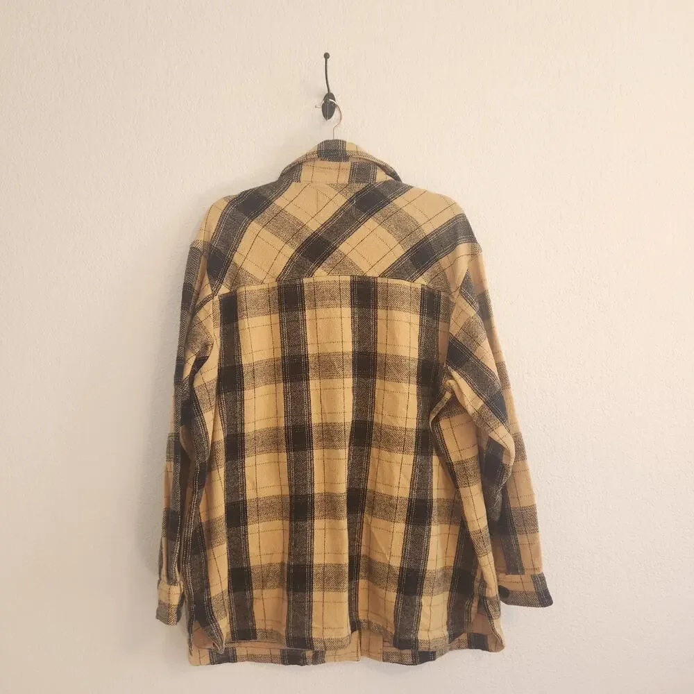 Lucky‎ Brand Women's Size Large Yellow/Black Plaid Shacket New